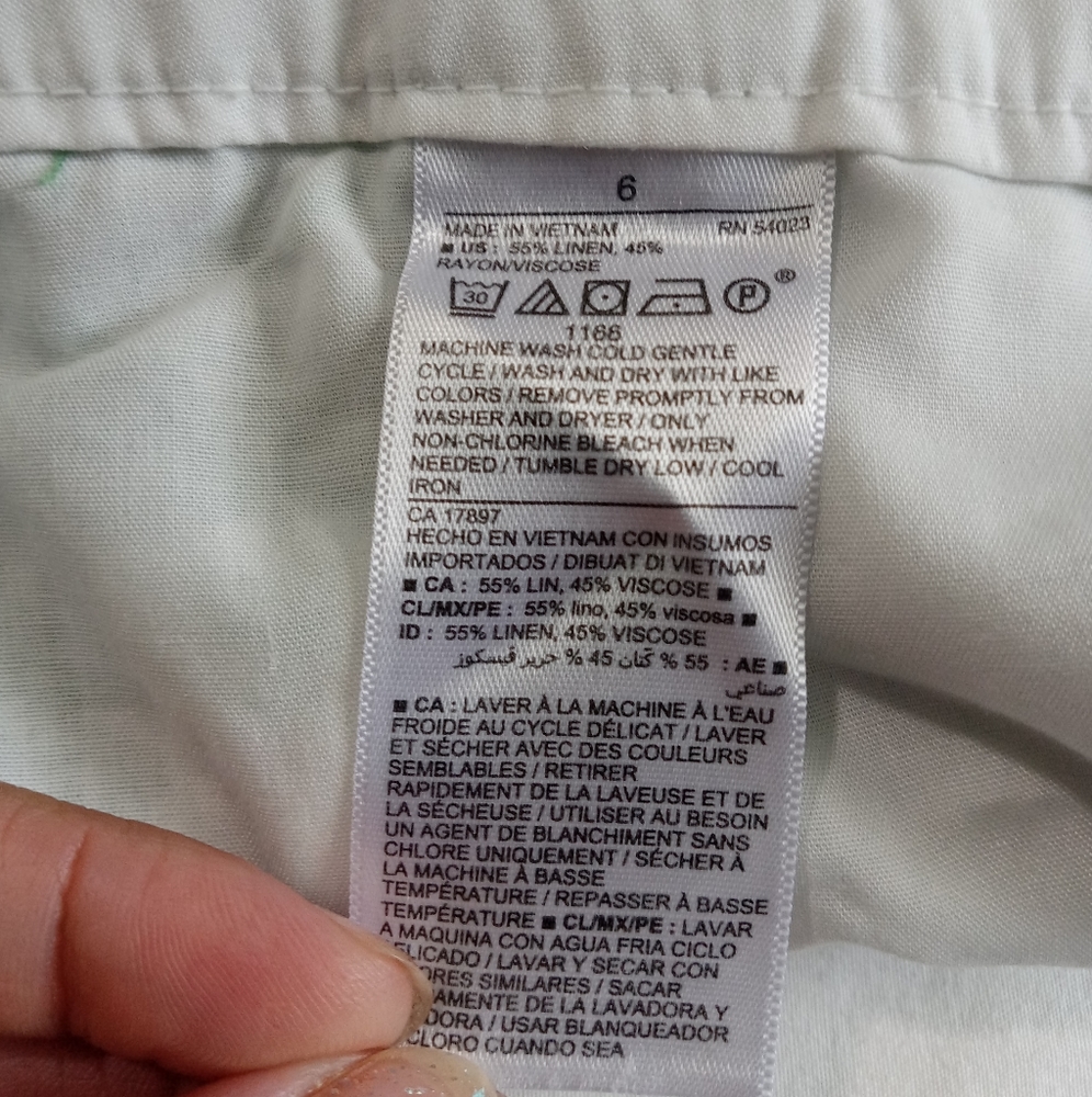 Old Navy Shorts Linen Philodendren Leaves Size 6 Green White - Picture 11 of 13